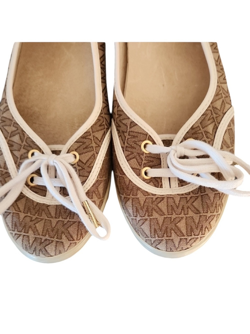 Michael Kors Tan Logo Canvas Lace-Up Flats - Picture 2 of 7